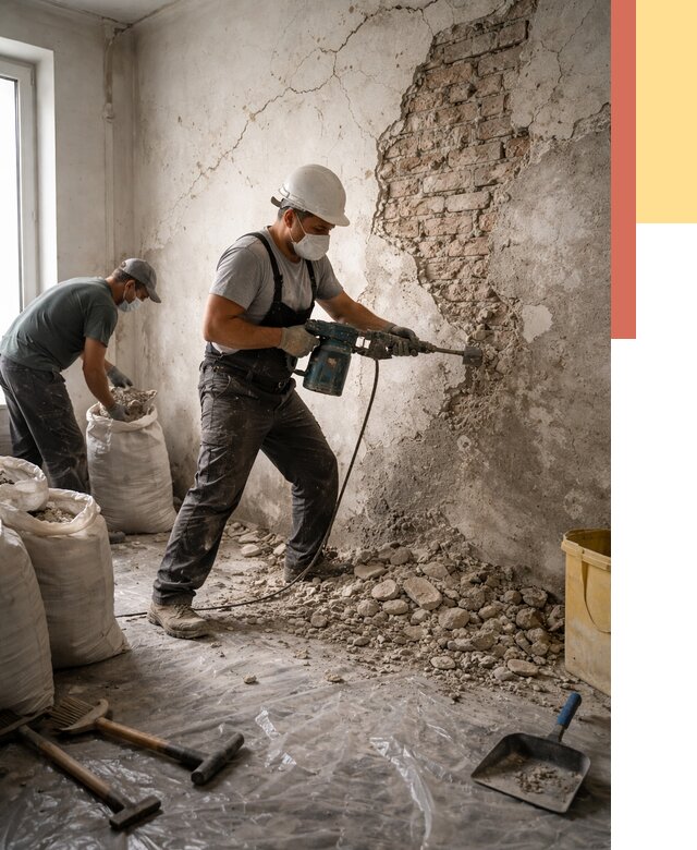 Демонтаж штукатурки со стен в Лениногорске от 7430 руб/м² — быстро и недорого | ОТДЕЛОЧНИК-Лнр