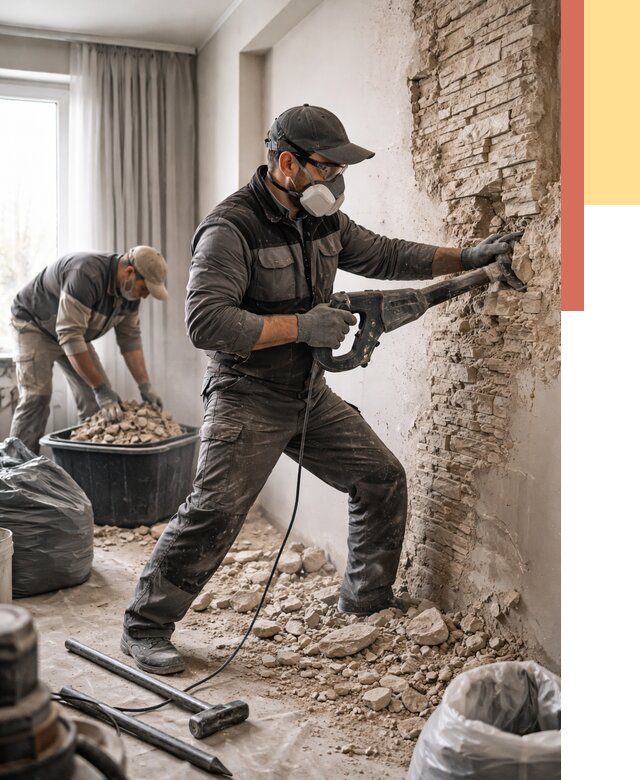 Демонтаж декоративного камня в Лениногорске от 1496 руб/м² — быстро и недорого | ОТДЕЛОЧНИК-Лнр