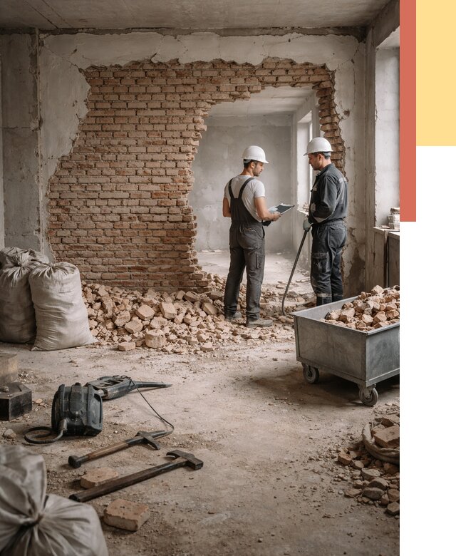 Демонтаж кирпичных стен в Лениногорске от 4334 руб. — быстро, недорого, под ключ | ОТДЕЛОЧНИК-Лнр