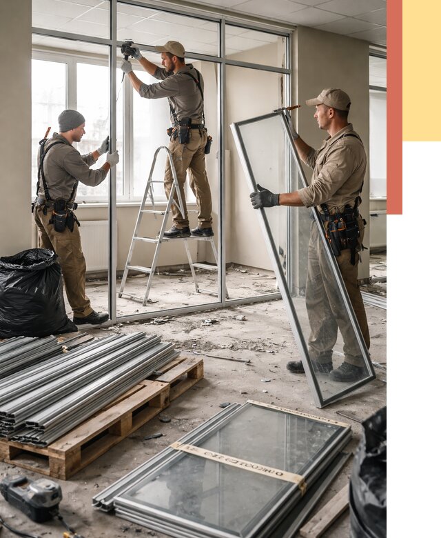 Демонтаж алюминиевых перегородок в Лениногорске от 4334 руб. — быстро и недорого | ОТДЕЛОЧНИК-Лнр