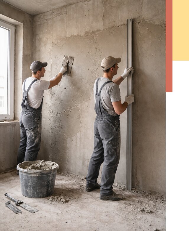 Штукатурка бетонных стен в Лениногорске от 4644 руб/м² — качественно и быстро | ОТДЕЛОЧНИК-Лнр