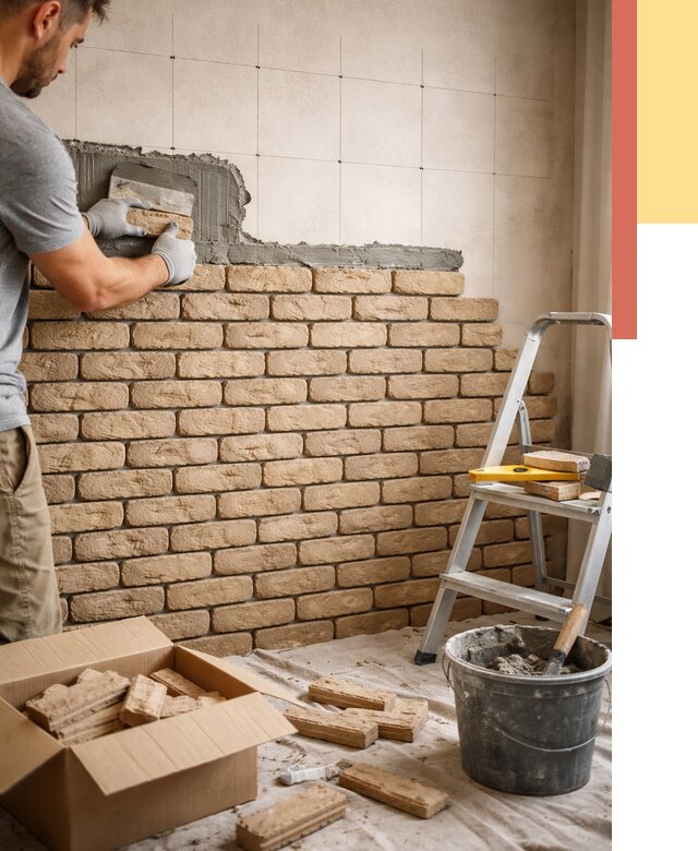 Монтаж декоративного кирпича в Лениногорске от 3302 руб./м² — быстро и недорого | ОТДЕЛОЧНИК-Лнр