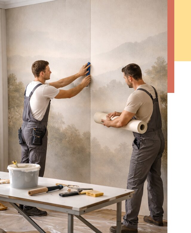 Поклейка фотообоев в Лениногорске от 8772 руб/м² — быстро и недорого | ОТДЕЛОЧНИК-Лнр