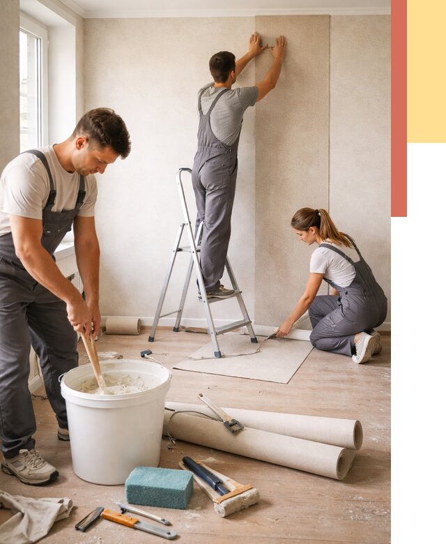 Оклейка стен обоями в Лениногорске от 3612 руб/м2 — быстро и недорого | ОТДЕЛОЧНИК-Лнр