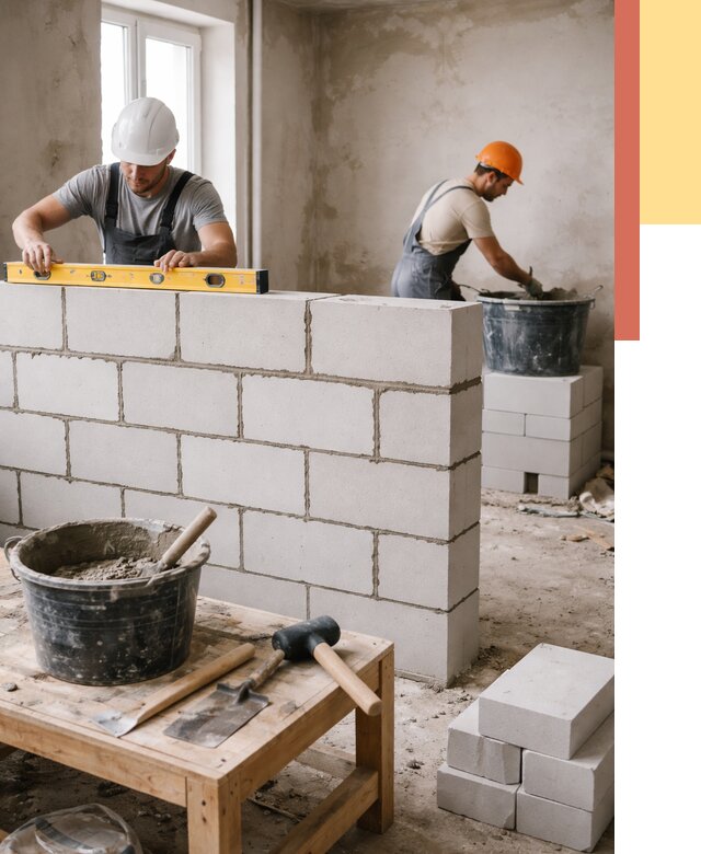 Кладка перегородок из газобетона в Лениногорске от 3302 руб. под ключ | ОТДЕЛОЧНИК-Лнр