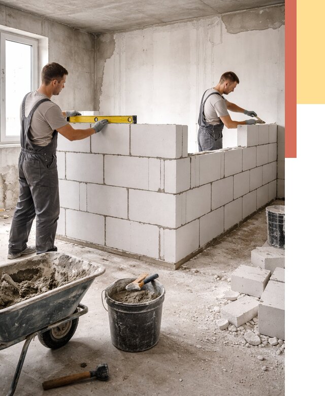 Кладка перегородок из ПГП в Лениногорске от 2580 руб./м2 — монтаж и возведение под ключ | ОТДЕЛОЧНИК-Лнр