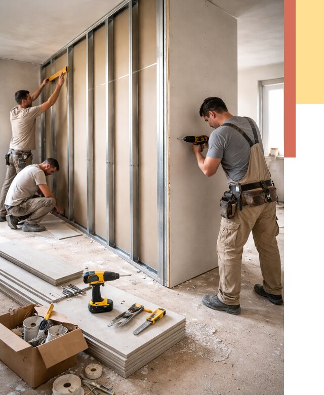 Монтаж однослойной перегородки из гипсокартона в Лениногорске от 671 руб. | ОТДЕЛОЧНИК-Лнр