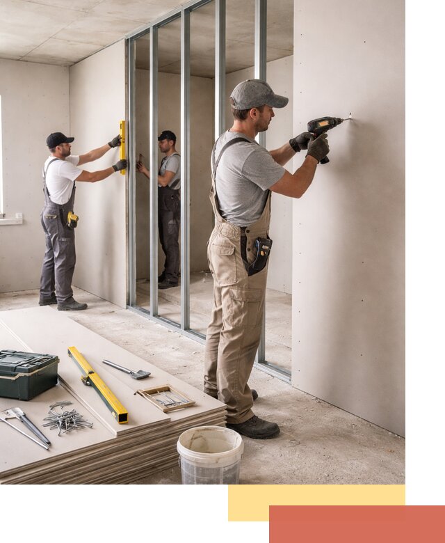 Однослойная перегородка из гипсокартона в Лениногорске под ключ, монтаж и отделка