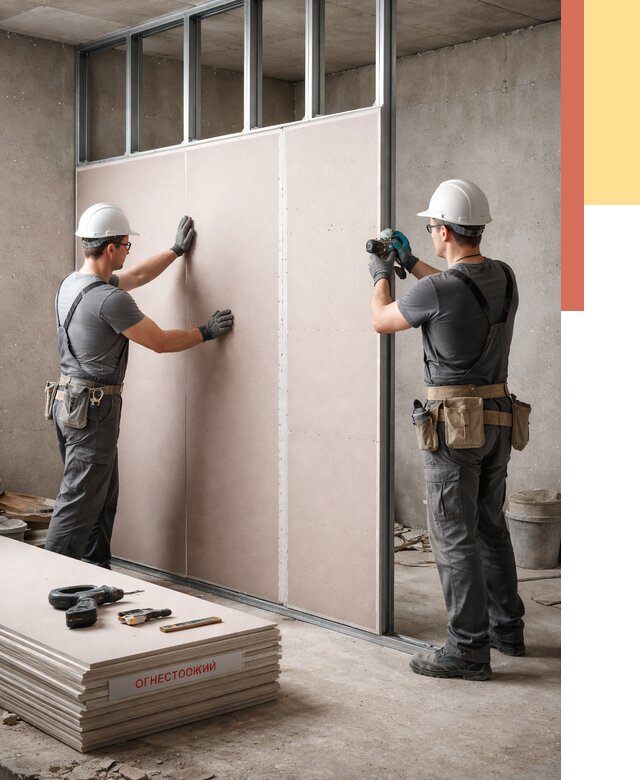 Перегородка из огнестойкого гипсокартона в Лениногорске от 1909 руб. под ключ | ОТДЕЛОЧНИК-Лнр