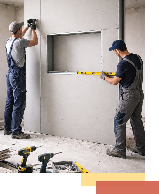 Перегородка из гипсокартона с нишей под декор в Лениногорске