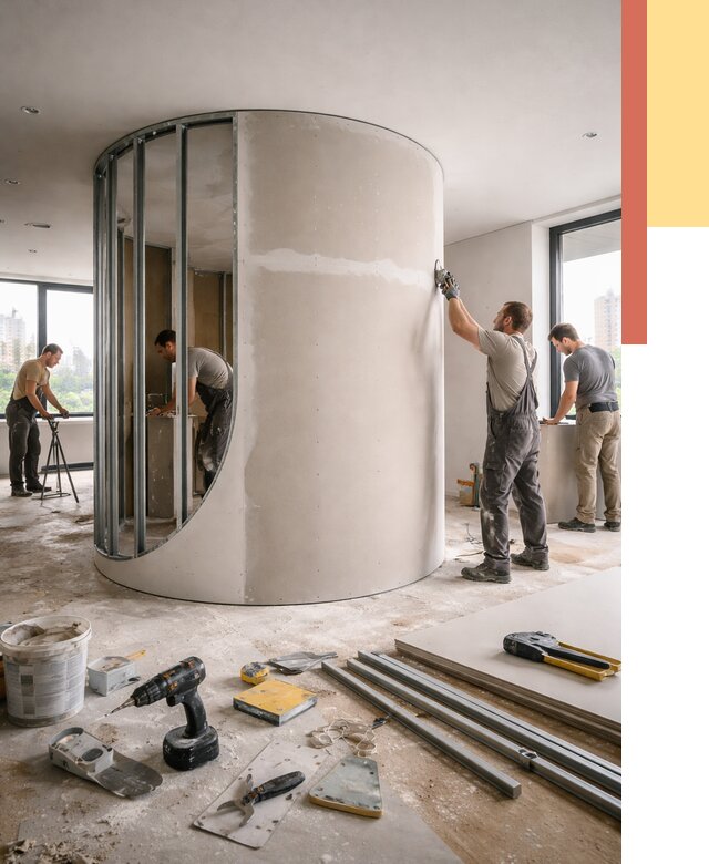 Радиусная перегородка из гипсокартона в Лениногорске от 2993 руб. под ключ | ОТДЕЛОЧНИК-Лнр