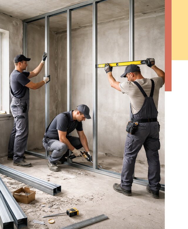 Монтаж каркаса перегородки из профиля в Лениногорске от 774 руб. | ОТДЕЛОЧНИК-Лнр