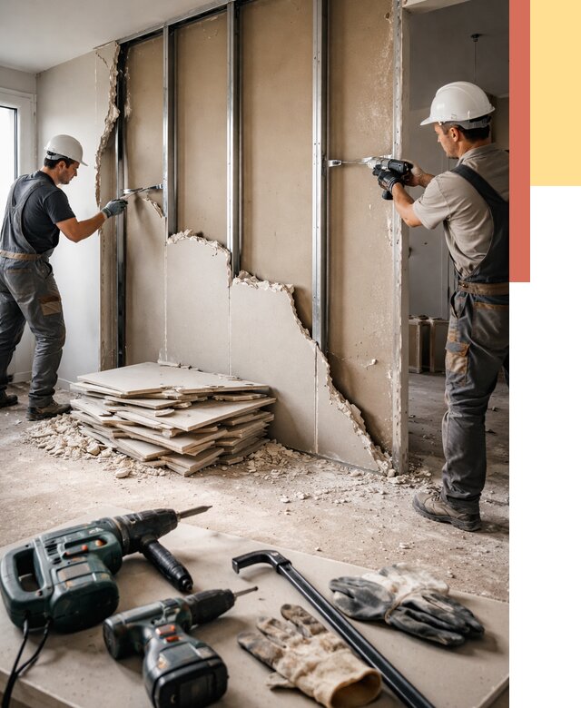 Демонтаж перегородки из гипсокартона в Лениногорске от 1238 руб. быстро и недорого | ОТДЕЛОЧНИК-Лнр