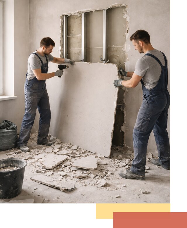 Демонтаж перегородки из гипсокартона в Лениногорске быстрый и аккуратный