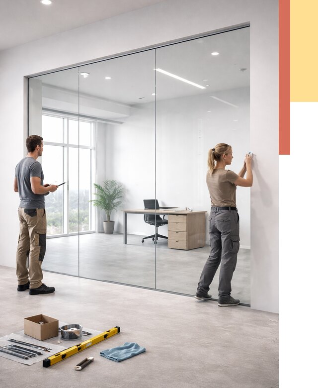 Перегородки из закаленного стекла в Лениногорске от 9804 руб. под ключ | ОТДЕЛОЧНИК-Лнр