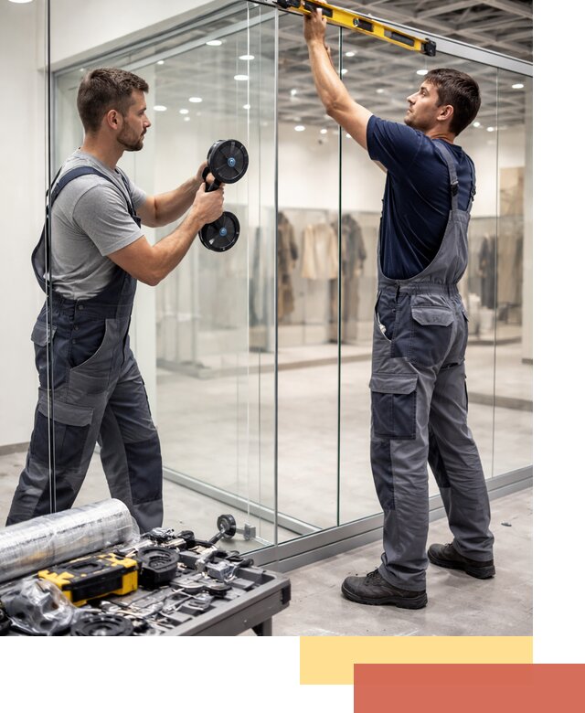 Стеклянные перегородки для магазинов в Лениногорске — монтаж и установка