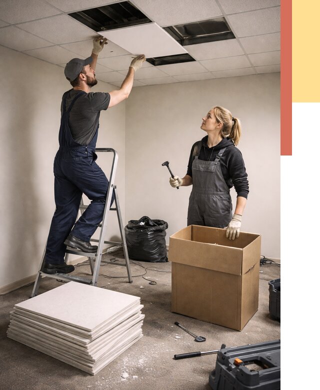 Демонтаж потолочной плитки в Лениногорске от 4644 руб. быстро и недорого | ОТДЕЛОЧНИК-Лнр