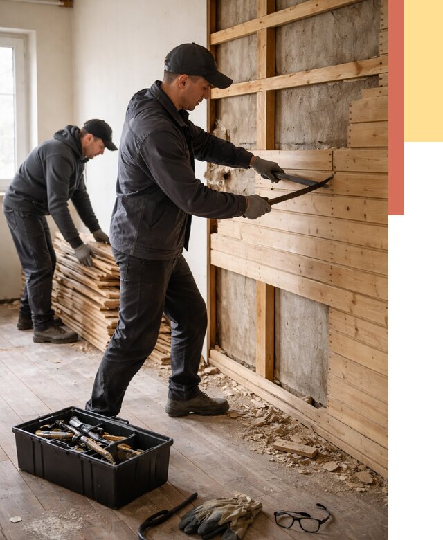 Демонтаж вагонки в Лениногорске от 3922 руб/м2 — быстро и недорого | ОТДЕЛОЧНИК-Лнр