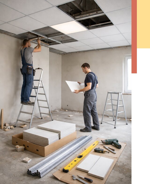 Монтаж потолка армстронг в Лениногорске от 4644 руб/м2 — быстрая установка под ключ | ОТДЕЛОЧНИК-Лнр