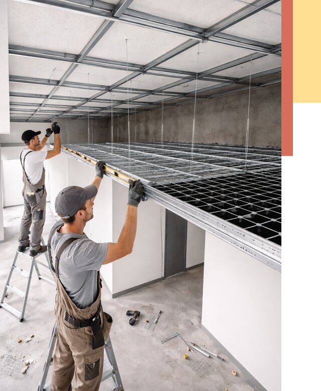 Монтаж потолка грильято в Лениногорске от 464 руб./м² — быстрая сборка под ключ | ОТДЕЛОЧНИК-Лнр