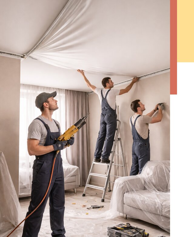 Установка натяжного потолка в Лениногорске от 4644 руб. | Быстро и недорого — ОТДЕЛОЧНИК-Лнр