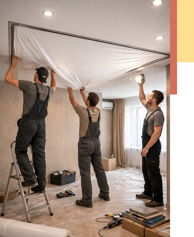 Монтаж ПВХ натяжного потолка в Лениногорске от 3612 руб. под ключ | ОТДЕЛОЧНИК-Лнр