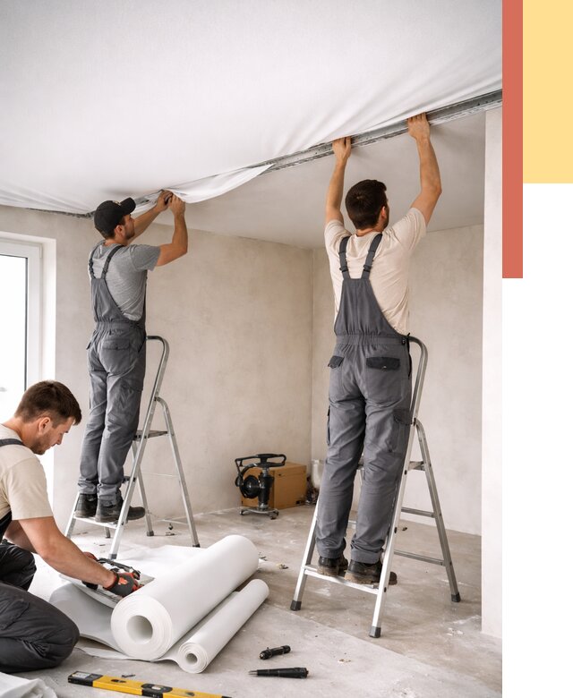 Монтаж тканевого натяжного потолка в Лениногорске от 3612 руб. под ключ | ОТДЕЛОЧНИК-Лнр