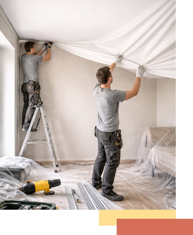 Монтаж тканевого натяжного потолка в Лениногорске недорого и быстро