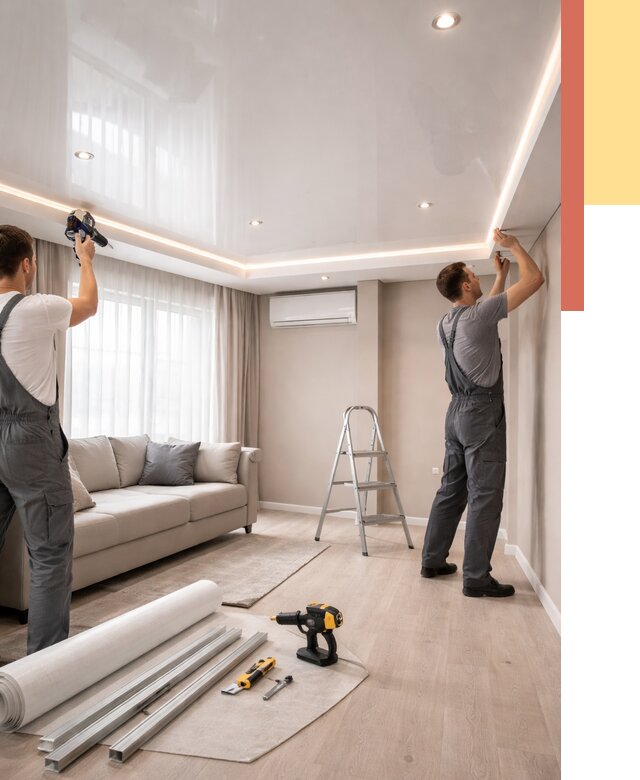 Монтаж глянцевого натяжного потолка в Лениногорске от 774 руб. под ключ | ОТДЕЛОЧНИК-Лнр