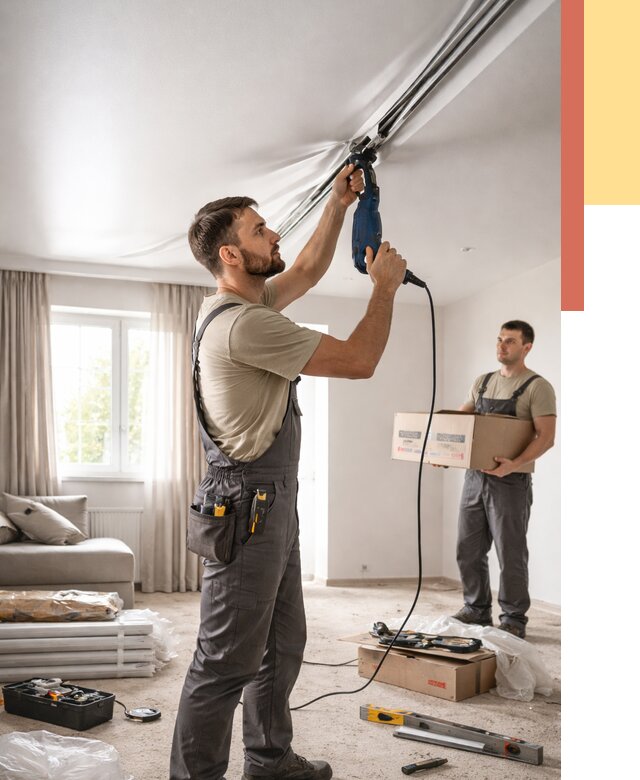 Монтаж сатинового натяжного потолка в Лениногорске от 3612 руб. | Быстро, недорого — ОТДЕЛОЧНИК-Лнр