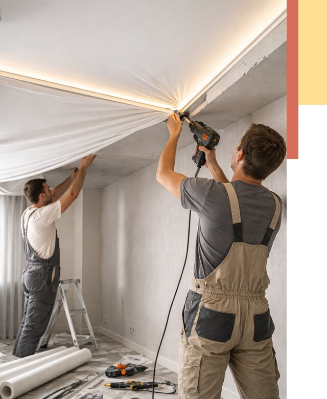 Монтаж натяжного потолка с подсветкой в Лениногорске от 980 руб. | ОТДЕЛОЧНИК-Лнр