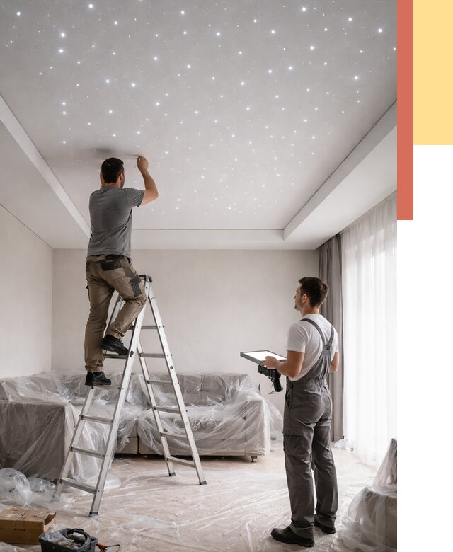 Монтаж натяжного потолка «звездное небо» в Лениногорске от 6708 руб. | ОТДЕЛОЧНИК-Лнр