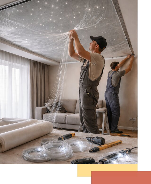 Монтаж натяжного потолка «Звездное небо» в Лениногорске