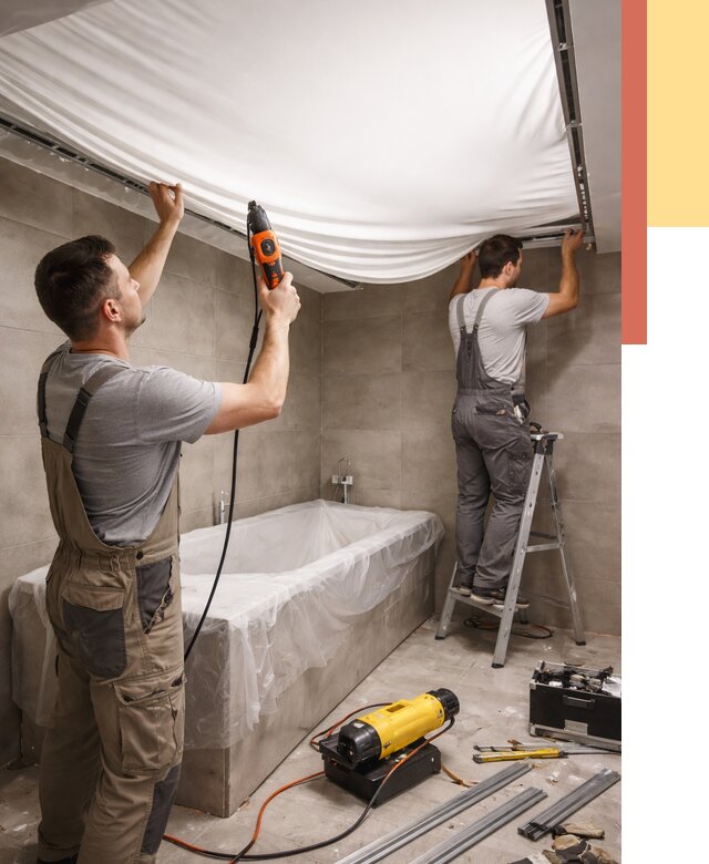 Монтаж натяжного потолка в ванной в Лениногорске от 1238 руб. под ключ | ОТДЕЛОЧНИК-Лнр