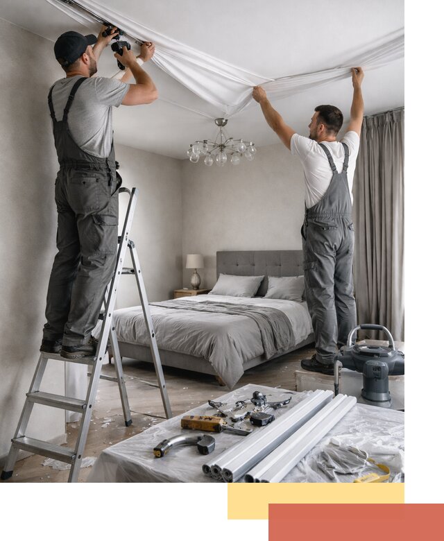 Монтаж натяжного потолка в спальне в Лениногорске