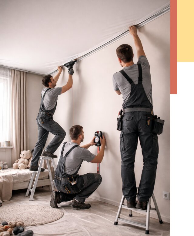 Монтаж натяжного потолка в детской в Лениногорске от 3612 руб. — быстро и недорого | ОТДЕЛОЧНИК-Лнр