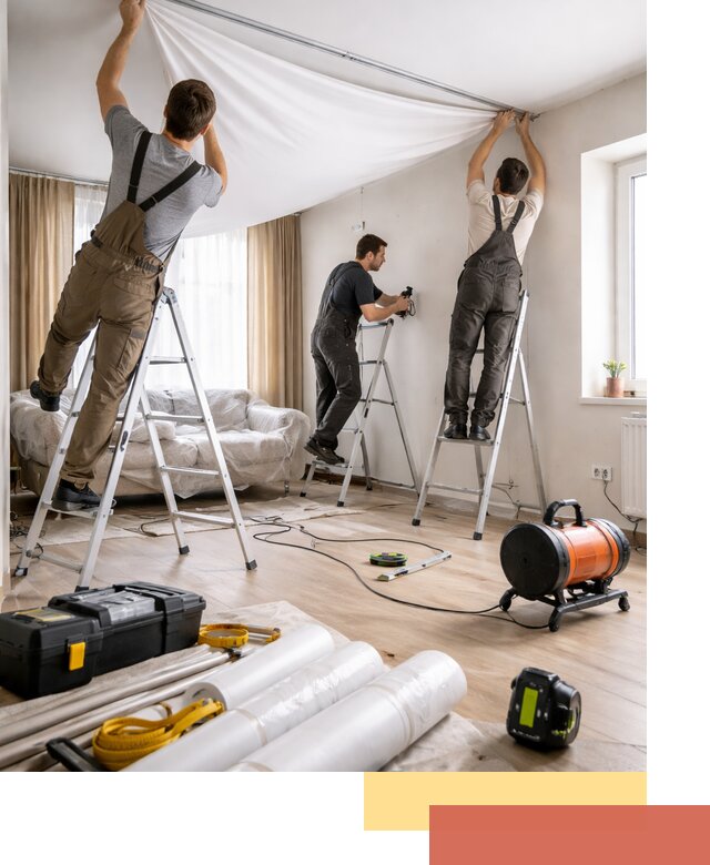 Монтаж натяжного потолка в гостиной в Лениногорске