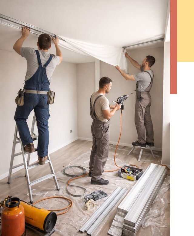 Монтаж натяжного потолка в студии в Лениногорске от 5676 руб. — быстро и недорого | ОТДЕЛОЧНИК-Лнр