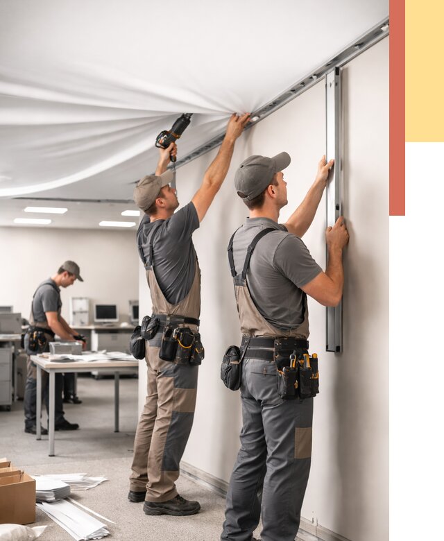 Монтаж натяжного потолка в офисе в Лениногорске от 464 руб/м² — быстро и недорого | ОТДЕЛОЧНИК-Лнр