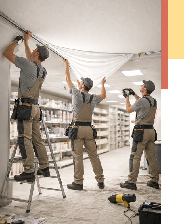 Монтаж натяжного потолка в магазине в Лениногорске от 4644 руб. быстро и недорого | ОТДЕЛОЧНИК-Лнр