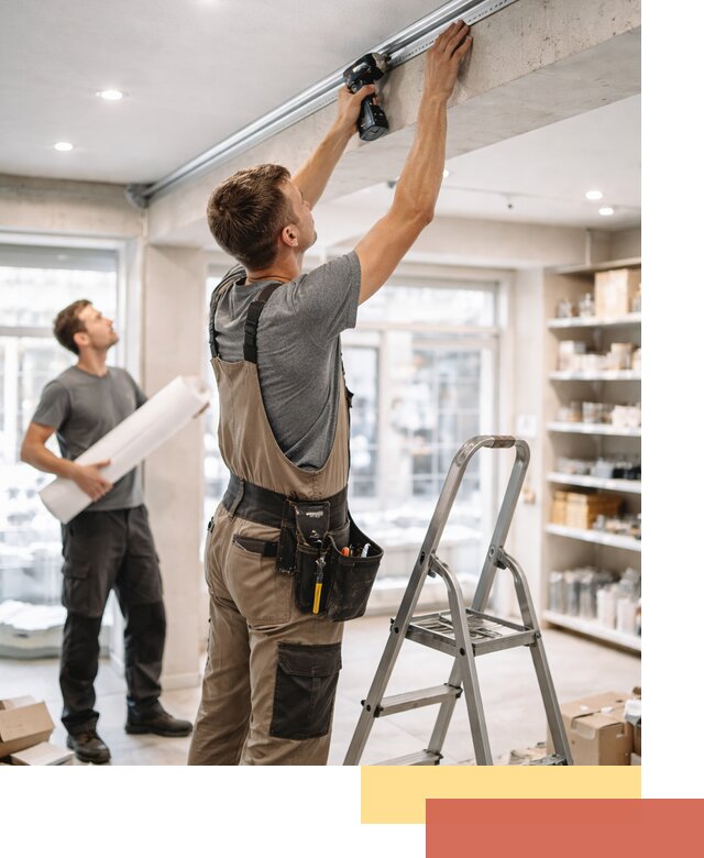 Монтаж натяжных потолков в магазине в Лениногорске