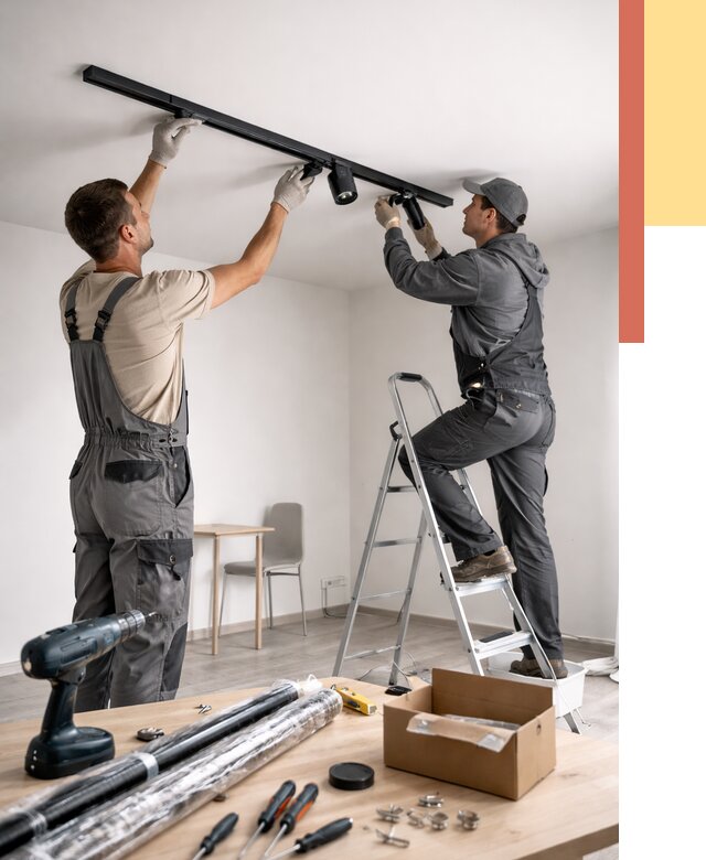 Установка трековых светильников в натяжной потолок в Лениногорске от 4334 руб. | ОТДЕЛОЧНИК-Лнр