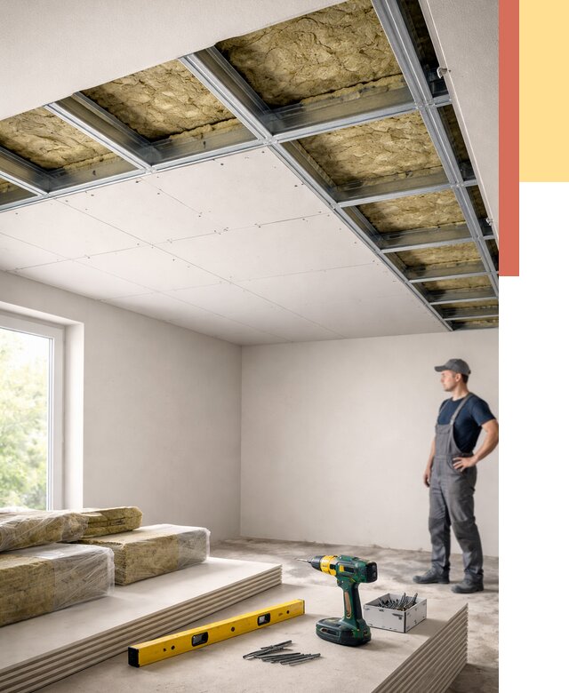 Звукоизоляция потолка ГКЛ в Лениногорске от 980 руб. — монтаж под ключ | ОТДЕЛОЧНИК-Лнр