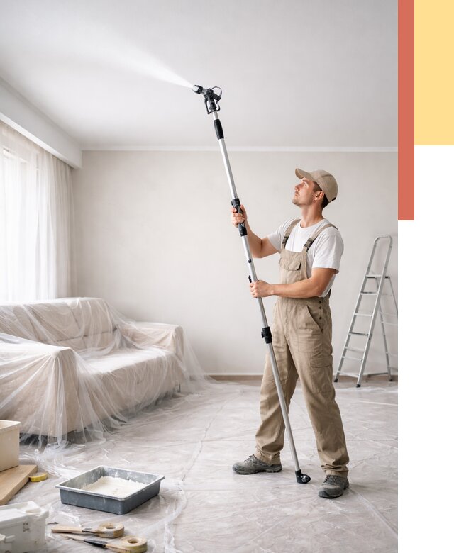 Покраска потолка краскопультом в Лениногорске от 4644 руб. быстро и недорого | ОТДЕЛОЧНИК-Лнр