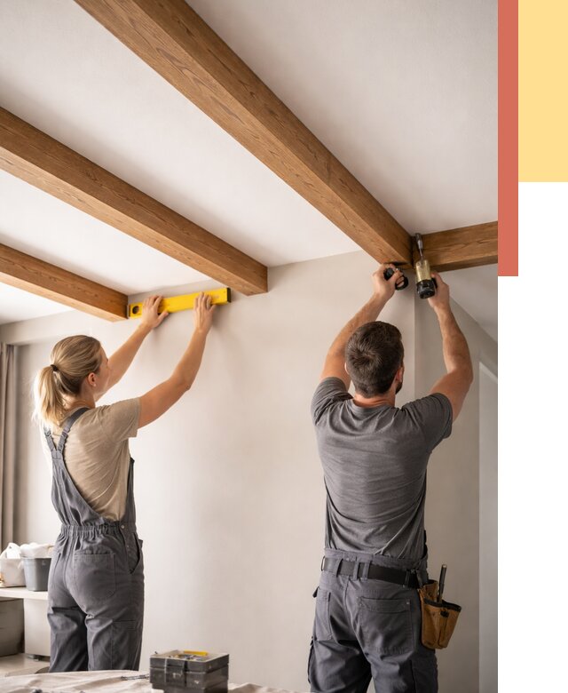 Монтаж декоративных балок на потолок в Лениногорске от 4334 руб. — ОТДЕЛОЧНИК-Лнр